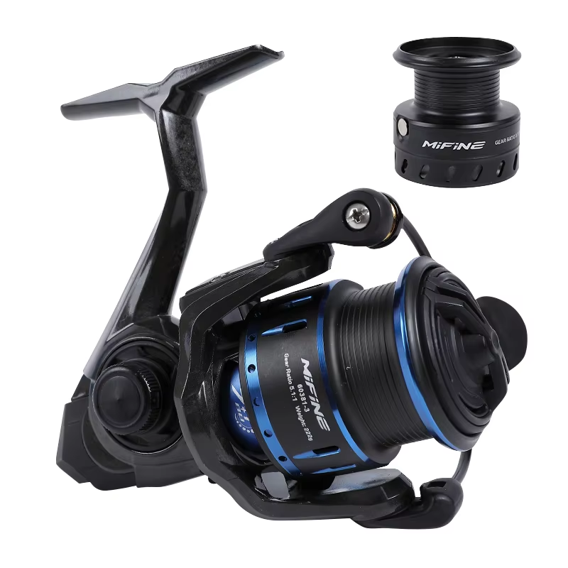 Trolling Reel - MIFINEカーボンテック軽量スピニングリール、ギア比5.1:1、7+1BB、最大ドラグ力4KG、アルミスプール、淡水・海水用